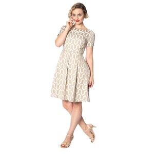 Banned Retro Beige Geometric Shift Mini Dress Mod 60s Style UK 14 US 10 L